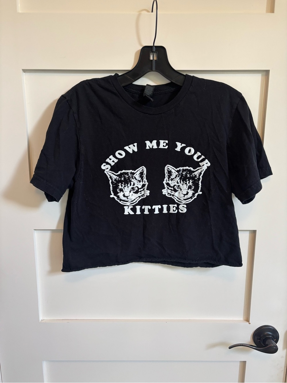 Gildan Black Graphic Tee with White Cat Print